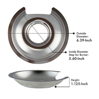 Style D Heavy Duty Chrome Drip Pans with measurements