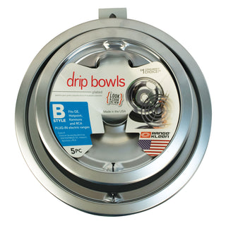Style B Chrome Plated Drip Bowls in packaging on a white background