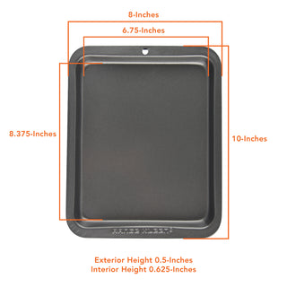 measurements of cookie sheet on white background