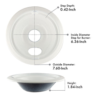 Measurement chart of Style B Heavy Duty White Porcelain Drip Bowls
