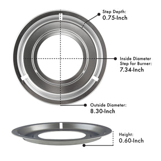 Style G Heavy Duty Chrome Drip Pan with dimensions labeled on a white background