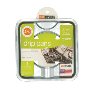 Packaged Style I Heavy Duty Chrome Drip Pan with Range Kleen branding on a white background