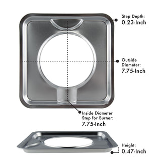 Style I Heavy Duty Chrome Drip Pan with dimensions labeled on a white background