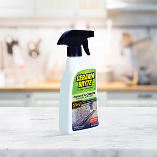 ceramabryte granite cleaner on counter top in kitchen