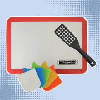 scrapers, vented turner and baking mat