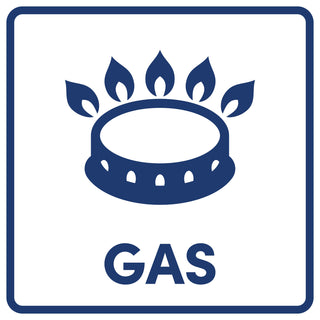 gas stove with line drawing of burner and flame
