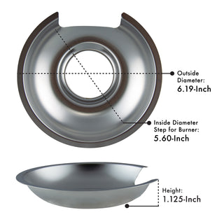 Style E Heavy Duty Chrome Drip Pans with measurements