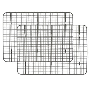 Overhead view of Two Taste of Home Nonstick wire cooling racks on a white background
