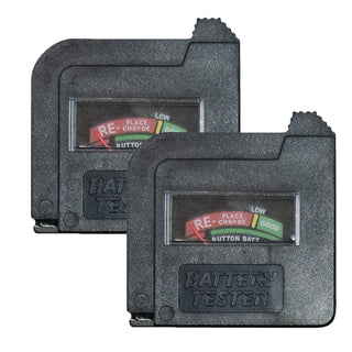 Two black battery testers on a white background