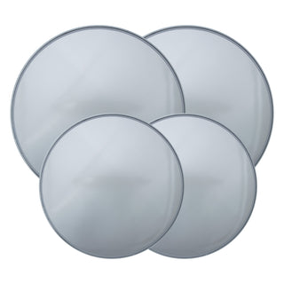 4 silver burner covers shown on white background
