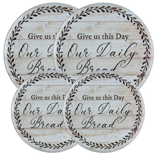 4 pack 2 small and 2 large white weathererd wood with give us this day our daily bread and ivy type ring burner covers