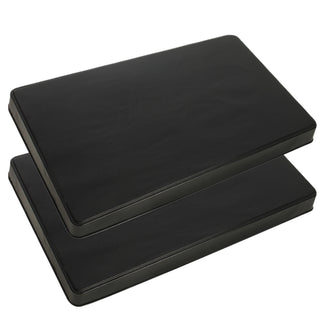 angled view of two rectangle gas stove black burner covers on white background