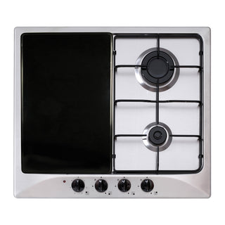 1 black rectangle burner cover shown in use on a white gas stove