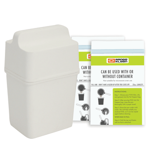 White Container Fat Trapper System with 2 Replacement bags on white background