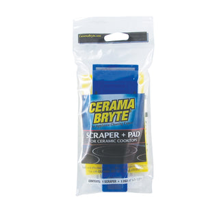 Ceramabryte Scraper and Pad for ceramic cooktops on white background