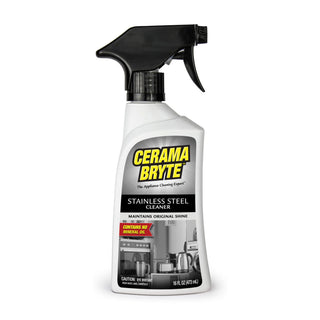 Cerama Bryte Stainless Steel Cleaner spray bottle on a white background.