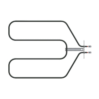 Heating element with black coils and red and black connectors on a white background