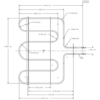 Technical drawing of a mechanical component with dimensions