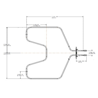 Technical drawing of a metal frame with dimensions
