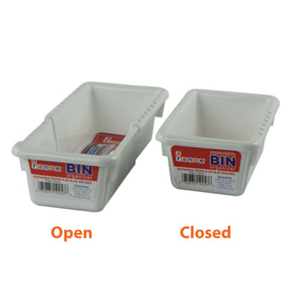 small expandable bin showing side by side, open and closed to demonstrate the expanding feature