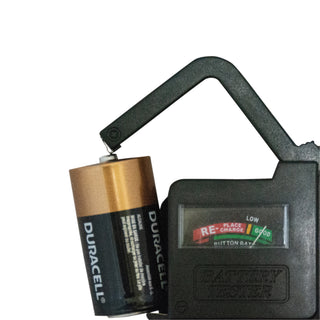 Battery tester with a Duracell battery on a white background