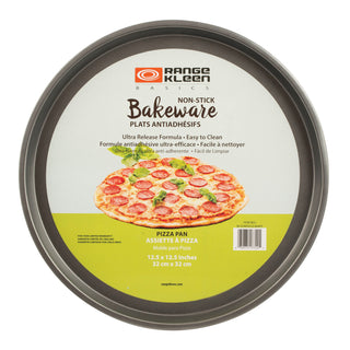 nonstick metal pizza pan with packaging on white background