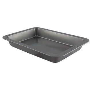 angled view of range kleen bake and roast 13 x 9-inch metal nonstick bakeware pan on white background