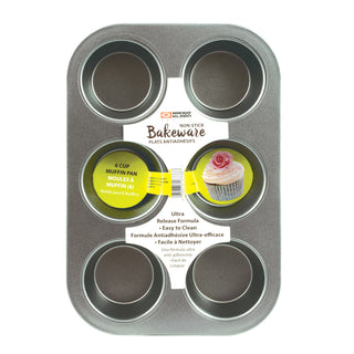 6 cup nonstick metal cupcake-muffin pan in packaging on white background