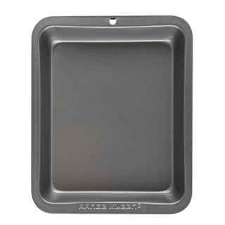 overhead view of roasting pan on white background