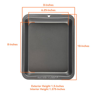 Roasting pan with measurements on white background