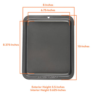 Measurements of cookie sheet on white background