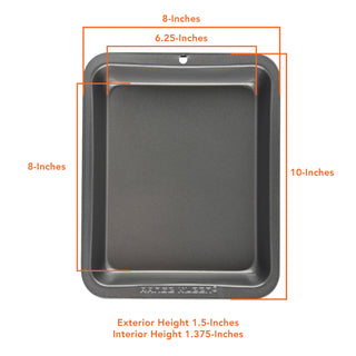 Measurements of roaster pan on white background