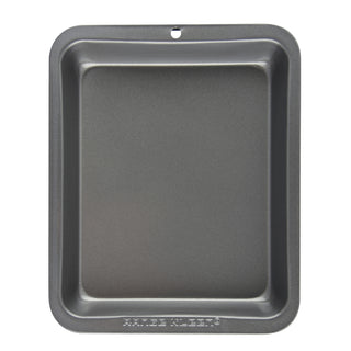 Overhead view of roaster pan on white background