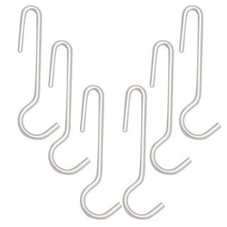 6 pack of chrome pot rack and storage hooks on white background.