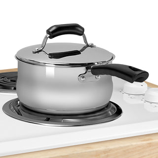2 quart stainless steel sauce pan on burner of electric stove
