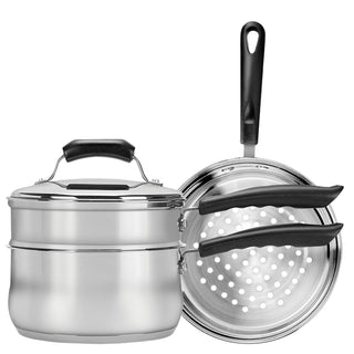 4-Piece Stainless Steel Double Boiler: 3-Quart Saucepan, Lid, Double Boiler and Steamer Inserts