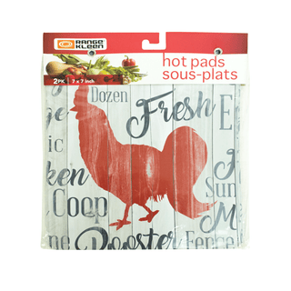 2pk farmhouse rooster hot pads in package