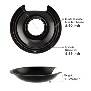 Style D Heavy Duty Black Porcelain Drip Pans with measurements