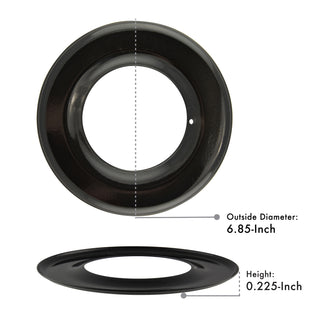 Style H Heavy Duty Black Porcelain Drip Pan with measurements on a white background