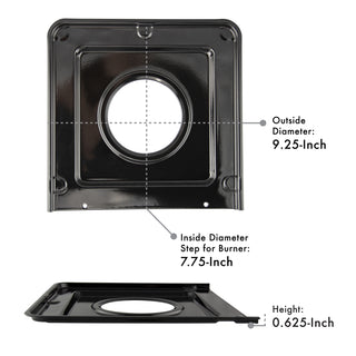 Style J Heavy Duty Black Porcelain Drip Pan with dimensions