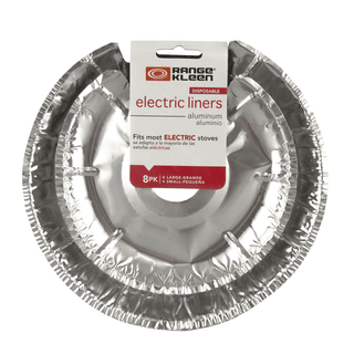 Foil electric stove liners with Range Kleen packaging on a white background