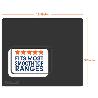 illustration of mat with measurements and logo saying fits most smooth top ranges