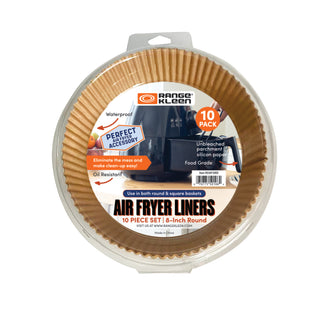 10 pk of air fryer parchment round liners in clam shell packaging on white background