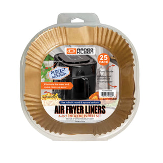 Pack of air fryer liners with Range Kleen branding on a white background
