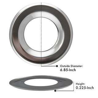 Style H Heavy Duty Chrome Drip Pans with measurements on a white background