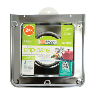 Packaged Range Kleen drip pans with clear plastic cover on a white background