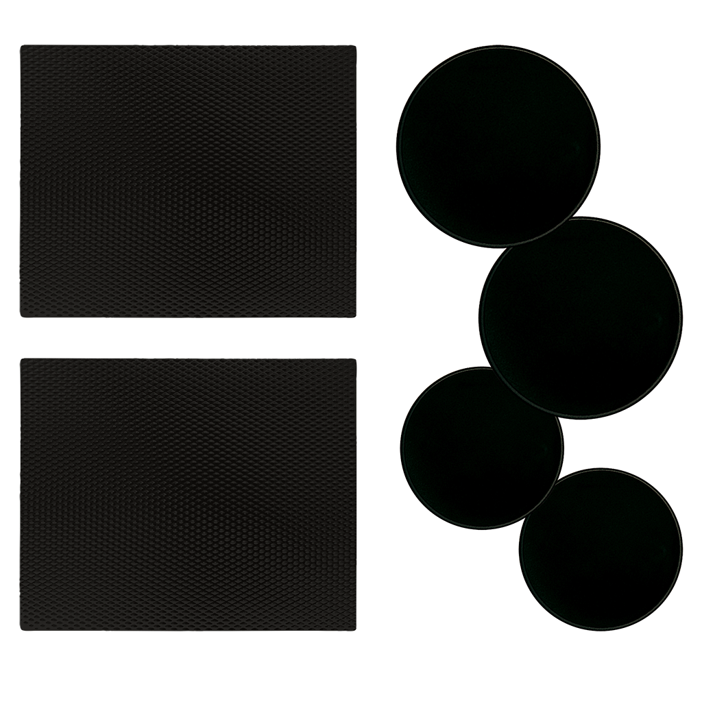 SM1417BLX2505 6-Piece Bundle: 2-Piece 14 x 17-Inch Matte Black Counter Mat and 4-Pack Black Burner Cover Set