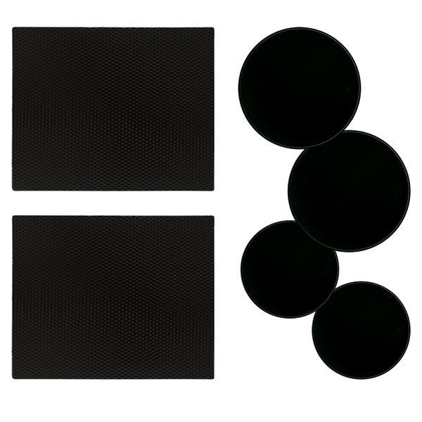 SM1417BLX2505 6-Piece Bundle: 2-Piece 14 x 17-Inch Matte Black Counter Mat and 4-Pack Black Burner Cover Set