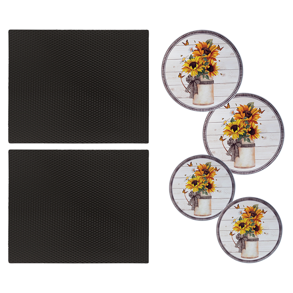 SM1417BLX25136 6-Piece Set: 2-Pack 14 x 17-Inch Black Matte Counter Mat and 4-Pack Garden Harvest Burner Covers