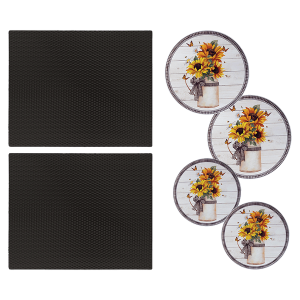 SM1417BLX25136 6-Piece Set: 2-Pack 14 x 17-Inch Black Matte Counter Mat and 4-Pack Garden Harvest Burner Covers